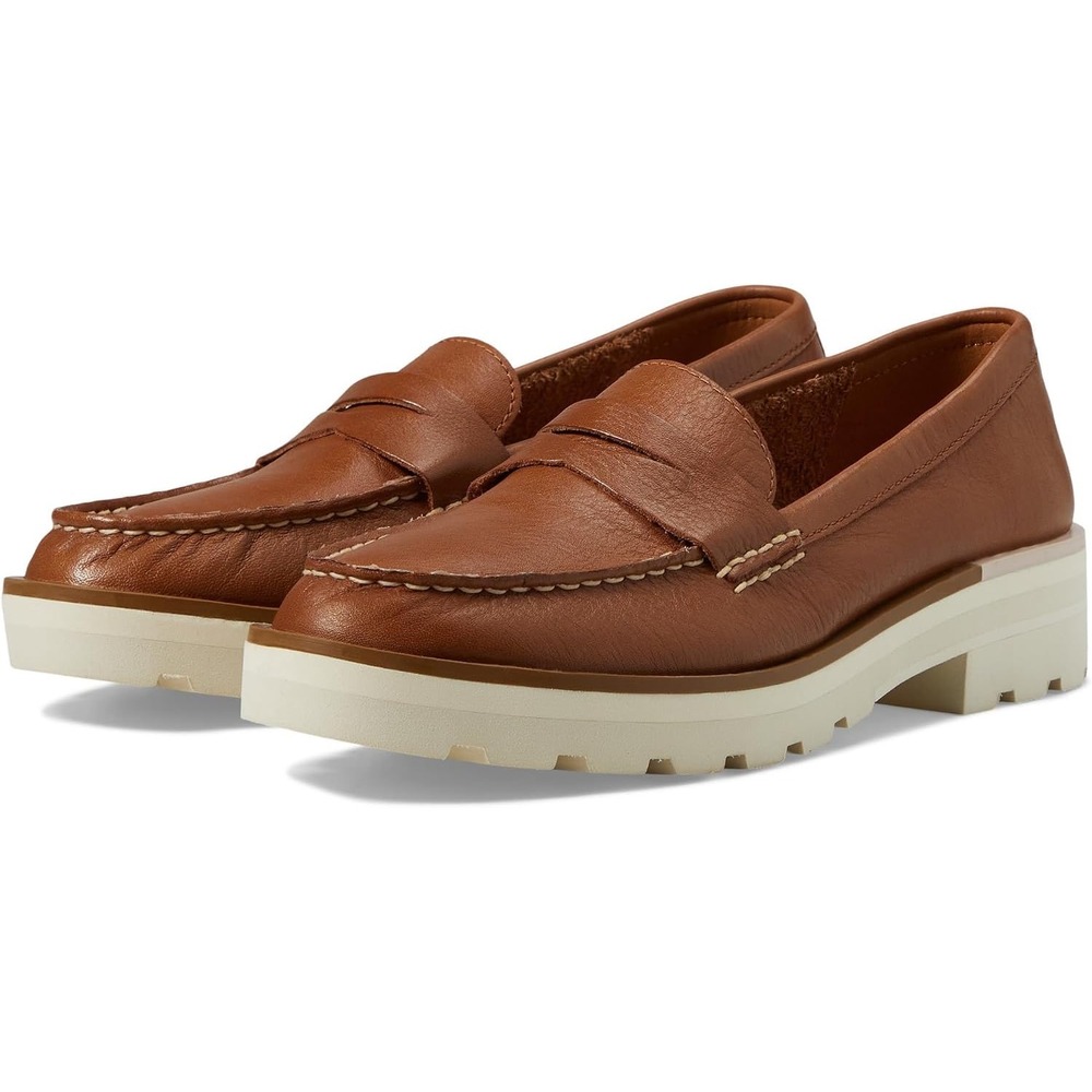 Sperry Seaport Lug Penny Loafer Tan Leather Platform Shoes STS88880 Womens 7M